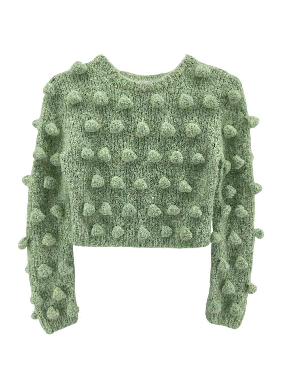 Loewe Textured Mint Cropped Bobble Wool Pullover Size S